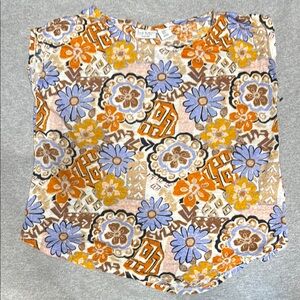Nicole Miller New York 100% LinenFloral Patterned Top, Sz M, RN 75343